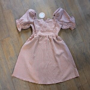 Umgee Red Houndstooth Puff Sleeve Dress
